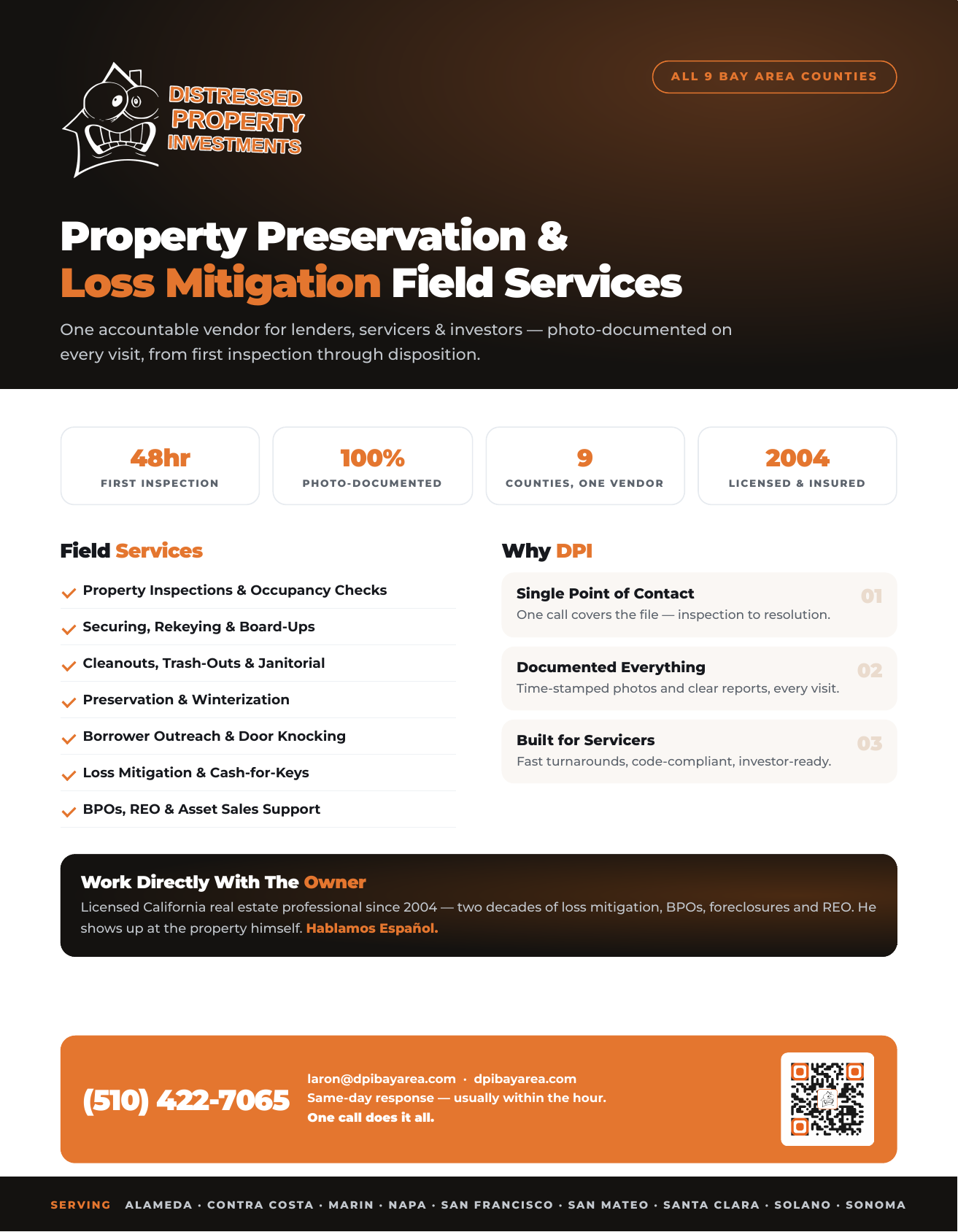 Flyer de campo de una página de Distressed Property Investments diseñado por Phantom Era