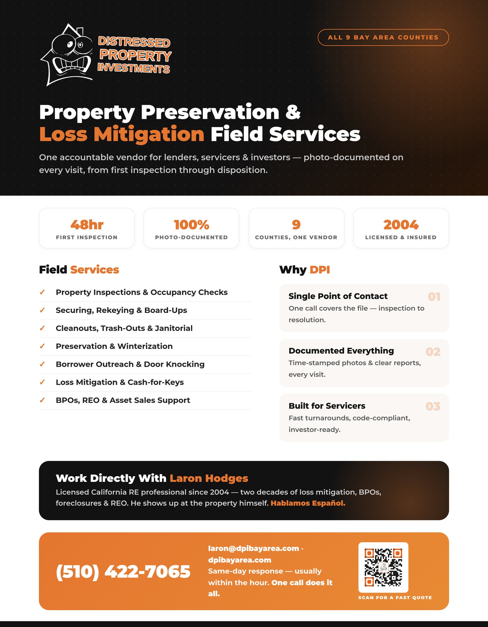 Distressed Property Investments one-page field flyer designed by Phantom Era