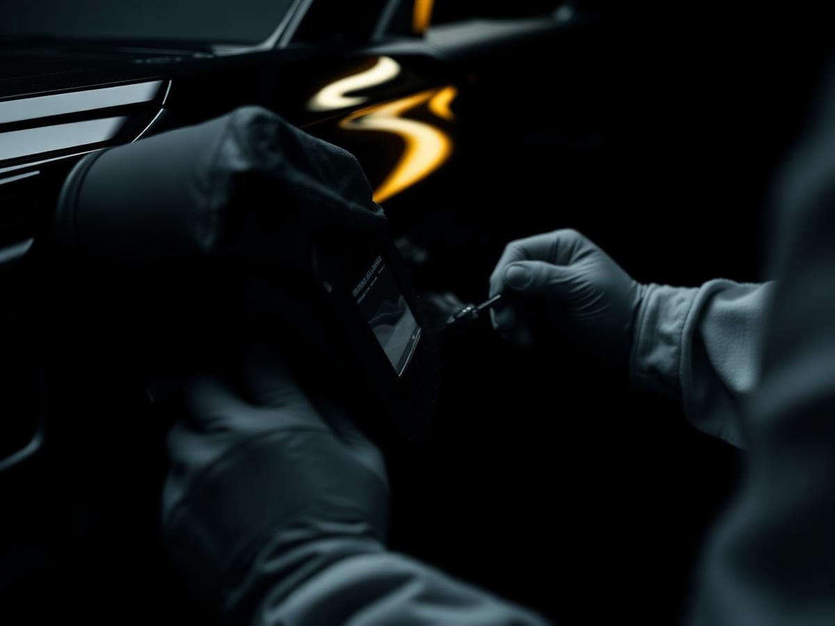 Ceramic coating being applied to a dark panel